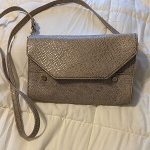 Elaine Turner Metallic Crossbody Bag in Taupe